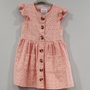 Little Lass Coral Eyelet Button-Down Dress